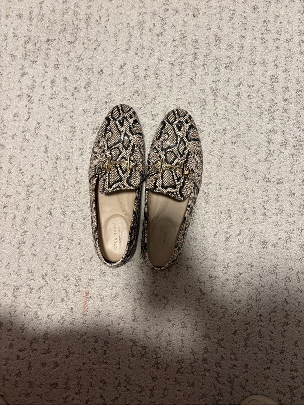 Cole Haan Snake-Print Loafers with Gold Buckle